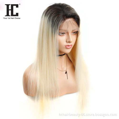 Dark Root Ombre T1B/#613  Lace Front Wig Brazilian Remy Straight Ombre Blonde Wigs Lace Front Human Hair Wigs Pre Plucked